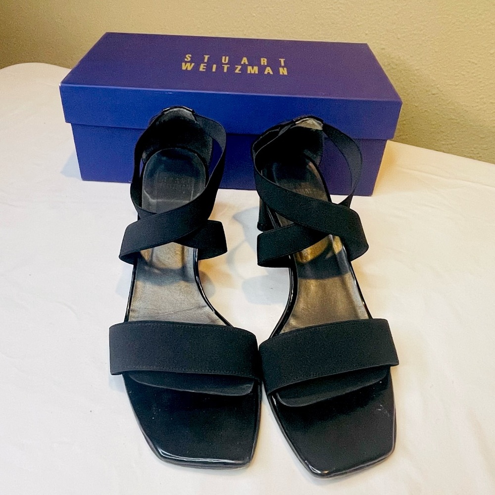 STUART WEITZMAN Black Small Block Heel Sandals